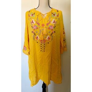 Long sleeve yellow midi dress